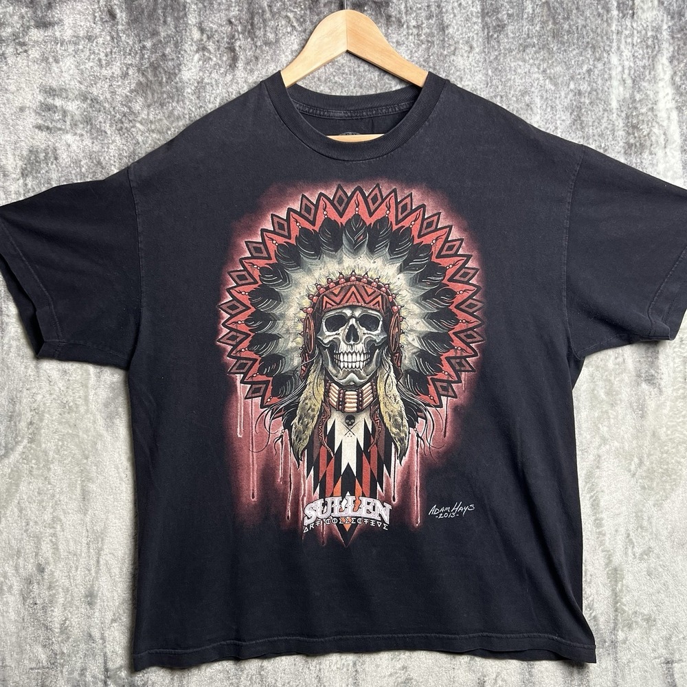 Sullen Art Men's Shirt XL Black Adam Hays‎ 2013 Skull Native Chief Graphic Tee
